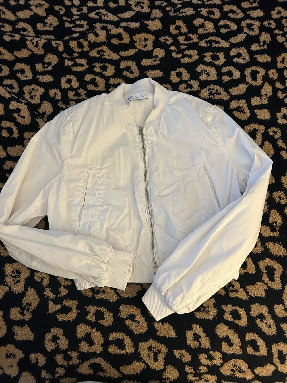 ZARA White Bomber Jacket - Women's Classic Zip Front